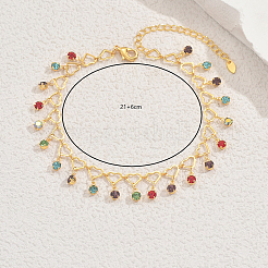Bracelets de cheville en laiton à la mode estivale avec des strass colorés et des franges en forme de cœur pour les fêtes sur la plage des femmes&nbsp;BX8171