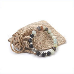 Perles d'amazonite de fleurs naturelles et bracelets extensibles de perles d'agate givrée naturelle&nbsp;BJEW-JB03848-03