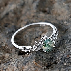 Bagues ovales et feuilles en argent sterling avec agate mousse&nbsp;FS-WGF1EFD-02