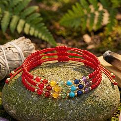 3 Stück verstellbares Chakra-Armband-Set mit runden Perlen aus Natur- und Kunststeinen&nbsp;ZZ4943-5