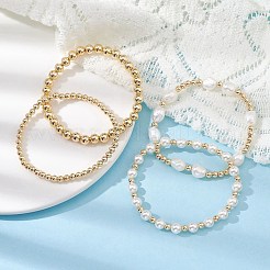 4 Stück 4-teiliges Stretch-Armband-Set mit Naturperlen und Messingperlen für Damen&nbsp;BJEW-JB09662-01