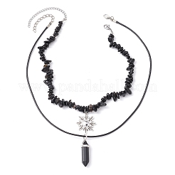 Set di collane con ciondolo a forma di sole in lega e proiettile di ossidiana naturale da 2 pz&nbsp;NJEW-JN04514-02