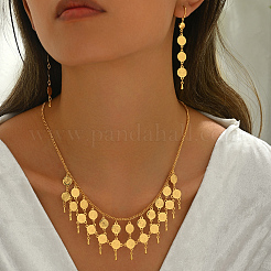 Collane vintage in ottone a doppio strato con nappe e monete d'oro e set di orecchini pendenti per donna&nbsp;TB7513