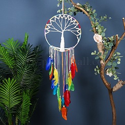 Rete/rete intrecciata con albero della vita con decorazioni di piume da appendere alla parete&nbsp;PW-WG74302-01