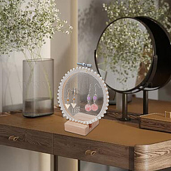 Présentoirs de boucle d'oreille en tissu de dentelle en bois rond rétro&nbsp;EDIS-WH0029-82