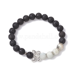 5 Stück 5 Stile natürliche Blumen Amazonit & Lavagestein Stretch-Armbänder-Set&nbsp;BJEW-JB09746-S