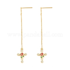 Cruz con flor de latón con circonita cúbica transparente&nbsp;EJEW-H182-13G