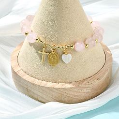 Naturel a augmenté de perles rondes de quartz étirer bracelets&nbsp;BJEW-JB14147-01