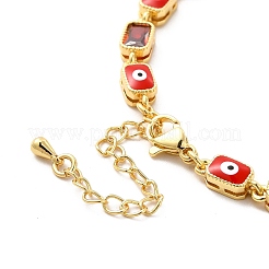 Braccialetto con catena a maglie rettangolari in smalto malocchio e zirconi cubici&nbsp;BJEW-C029-02G-10