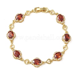 Herz- und ovalförmige Gliederarmbänder aus Messing mit Mikropavé-Fassung aus Zirkonia für Damen&nbsp;BJEW-A163-03G-02