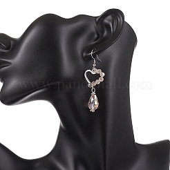 Orecchini pendenti in vetro galvanizzato a forma di cuore con goccia per donna&nbsp;EJEW-JE06803