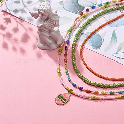 Ensemble de colliers de perles imitant des graines de verre de style 4pcs 4&nbsp;NJEW-JN04012