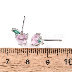 Apfel-Ohrstecker aus Messing mit Mikropavé und Zirkonia&nbsp;EJEW-L278-04P