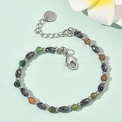 Braccialetti con perline in agata indiana naturale ed ematite sintetica non magnetica per le donne&nbsp;BJEW-Z148-01P-01