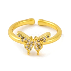 Offener Manschettenring aus Messing mit Schmetterlings-Mikropflaster und Zirkonia für Damen&nbsp;RJEW-U003-28B-G