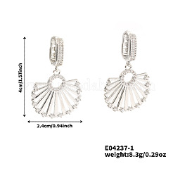 Orecchini a cerchio in ottone con zirconi cubici trasparenti e ventaglio cavo alla moda&nbsp;AG2862-1