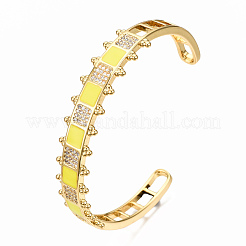 Bracelets de manchette en laiton avec micro-pavé de zircone cubique transparent&nbsp;BJEW-N302-006G-NF