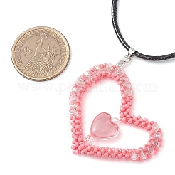 Perline di vetro per San Valentino collane con ciondolo a forma di cuore&nbsp;NJEW-MZ00079-01
