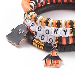 4 Stück 4 Stil Polymer Clay Heishi Surfer Stretch Armbänder Set mit Wort Spooky Boo Acrylperlen&nbsp;BJEW-TA00127