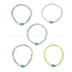Braccialetti elasticizzati con perline a rondella in vetro tinto effetto sfumato&nbsp;BJEW-JB14345