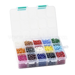 375g 15 Farben Glas Saatperlen&nbsp;SEED-JP0004-04-4mm