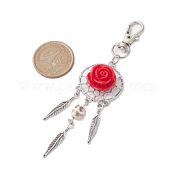 Dekorationsanhänger mit Rose und Totenkopf aus Kunstharz und synthetischem Türkis&nbsp;HJEW-JM02094