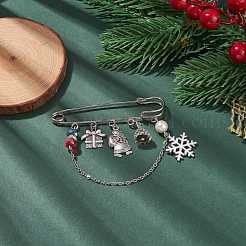 Boîte-cadeau de noël et flocon de neige et breloques du père noël broche en épingle à nourrice en alliage&nbsp;JEWB-TA00001