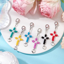 Colgante decorativo con cuentas de semillas de vidrio en forma de cruz&nbsp;HJEW-MZ00111