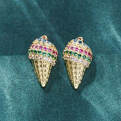 Pendientes de tuerca de circonio cúbico con micro pave de latón&nbsp;EJEW-Q015-16G