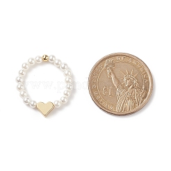 Stretch-Ringe aus Muschelperlen und Herzperlen aus Messing für Damen&nbsp;RJEW-TA00056