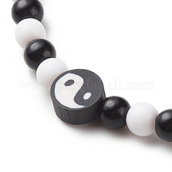 Bracciale elastico da donna in argilla polimerica yin yang e acrilico con perline rotonde&nbsp;BJEW-JB08529