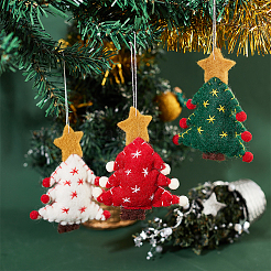 6 pz 3 colori albero di Natale con decorazione pendente in feltro a forma di stella&nbsp;HJEW-CP0001-10