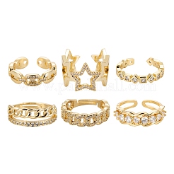 6 pièces 6 styles en laiton micro pavés bagues de manchette en zircone cubique&nbsp;RJEW-LS0001-42G