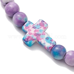 Pulseras elásticas de cuentas de jade blanco sintético para mujeres y hombres&nbsp;BJEW-JB11300-02