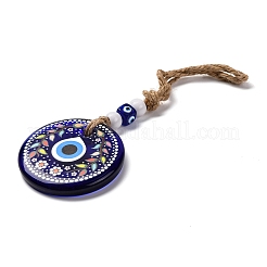 Pendentif rond et plat en lampwork avec décoration en forme de mauvais œil&nbsp;HJEW-Z005-01F