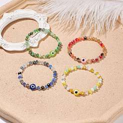 Braccialetto elasticizzato con perline malocchio in vetro e resina per donna&nbsp;BJEW-JB08599