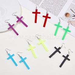 6 Paar 6-farbige Acryl-Kreuz-Ohrhänger mit Platin-Eisenstiften für Damen&nbsp;EJEW-FI0003-25