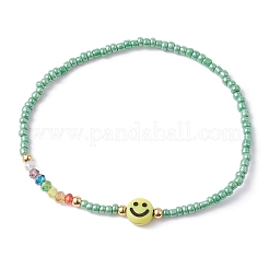 Visage souriant acrylique et bracelet extensible perlé de graines&nbsp;BJEW-JB09490