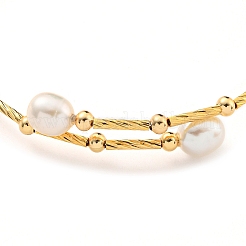 Bracelets à manchette ouverte en laiton et perles d'eau douce naturelles pour femmes&nbsp;BJEW-F470-03G-01