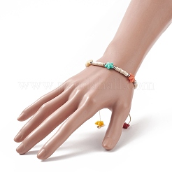 Braccialetti di perline heishi di turchese sintetico tinto (tinto) con stelle marine di corallo sintetico tinto&nbsp;BJEW-JB09194-02