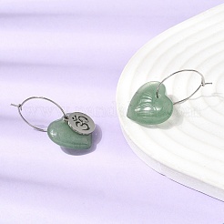 Orecchini a cerchio da donna in avventurina verde naturale e acciaio inossidabile 304.&nbsp;EJEW-G475-04P-04