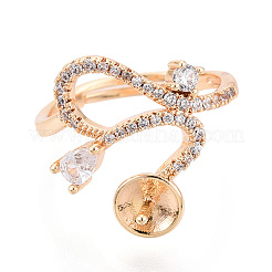 Bague ajustable en laiton de forme incurvée avec micro pavé de zircones cubiques transparentes&nbsp;KK-T076-46G