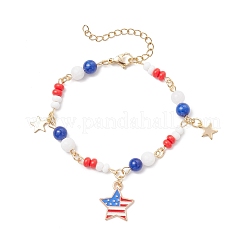 Pulseras con cuentas redondas y cuentas de vidrio de jade amarillo teñido natural para el Día de la Independencia.&nbsp;BJEW-MZ00180-01