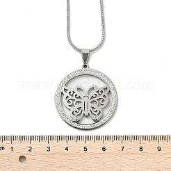 Collier avec pendentif papillon creux en acier inoxydable 201 avec strass et cristal pour femme&nbsp;NJEW-P327-01P