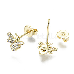 Orecchini a bottone in ottone con zirconi chiari e micro pavè&nbsp;EJEW-T046-29G-NF