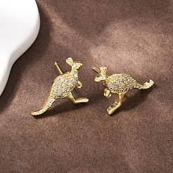 Orecchini a bottone a forma di canguro con micro pavé di zirconi cubici trasparenti in ottone&nbsp;EJEW-F400-05G