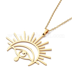 Collier pendentif soleil avec œil en acier inoxydable 201 avec chaînes à maillons&nbsp;NJEW-Q317-02G