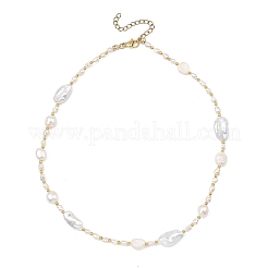 Halsketten aus natürlichen barocken Keshi-Perlennuggets und Glasperlen für Damen&nbsp;NJEW-JN06067