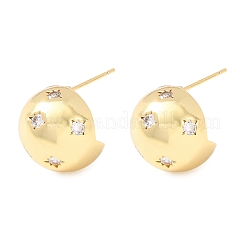 Runde Ohrstecker aus Messing mit Mikropflaster und klarem Zirkonia&nbsp;EJEW-D346-04G