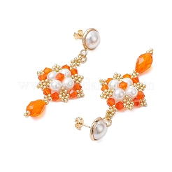 Boucles d'oreilles rondes en perles de verre et perles de verre faites à la main&nbsp;EJEW-MZ00280-03